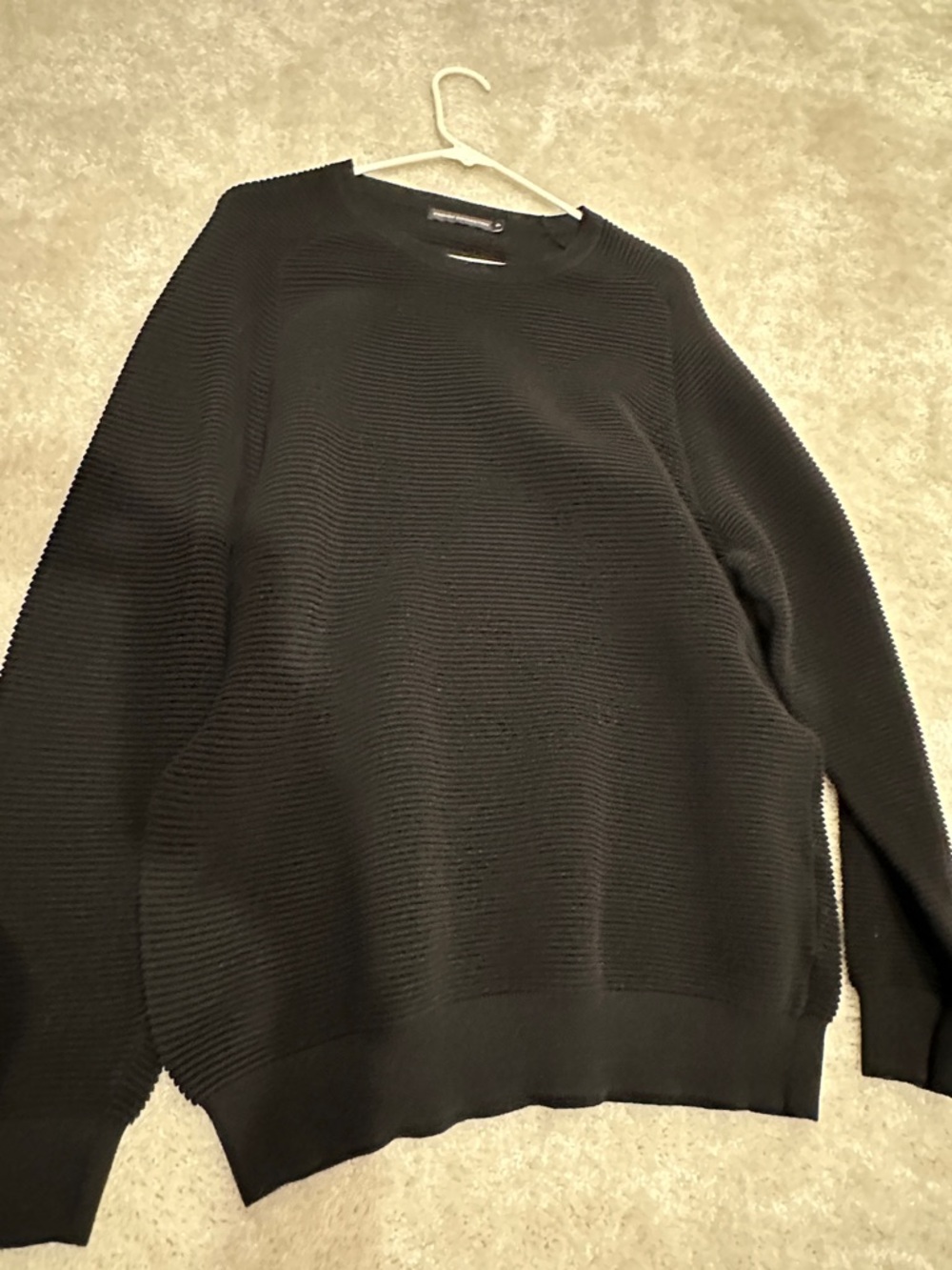 French Connection Men's Black Ribbed Crewneck Sweater